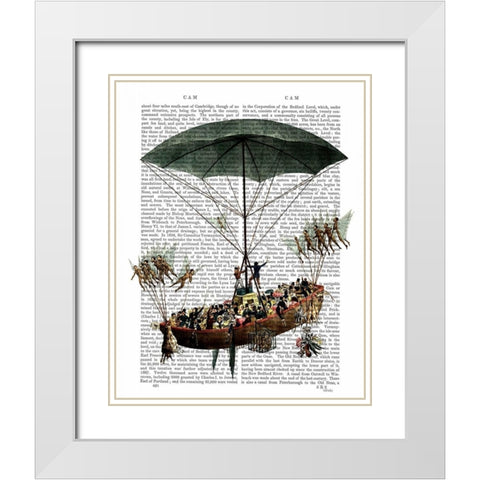 Diligenza And Flying Creatures White Modern Wood Framed Art Print with Double Matting by Fab Funky