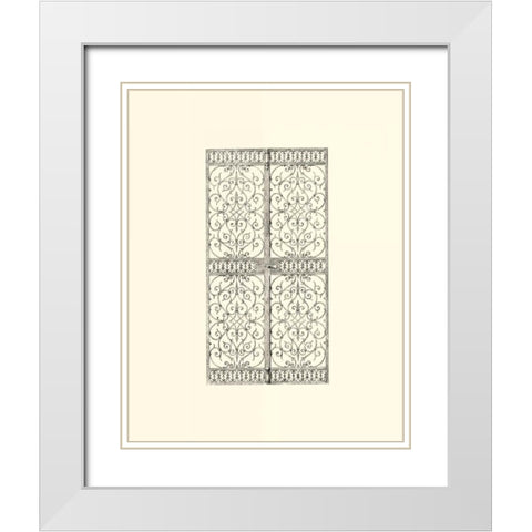 B-W Wrought Iron Gate VIII White Modern Wood Framed Art Print with Double Matting by Unknown
