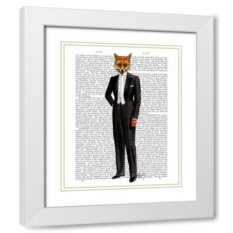 Fox In Evening Suit Full White Modern Wood Framed Art Print with Double Matting by Fab Funky