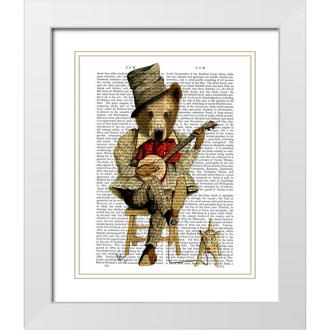 Banjo Bear White Modern Wood Framed Art Print with Double Matting by Fab Funky