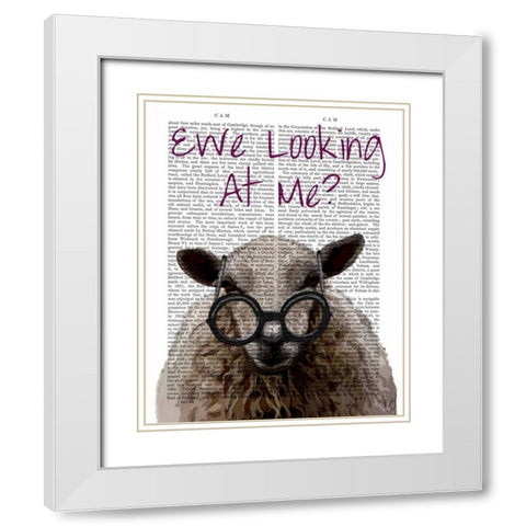 Ewe Looking at Me DeNiro Sheep White Modern Wood Framed Art Print with Double Matting by Fab Funky