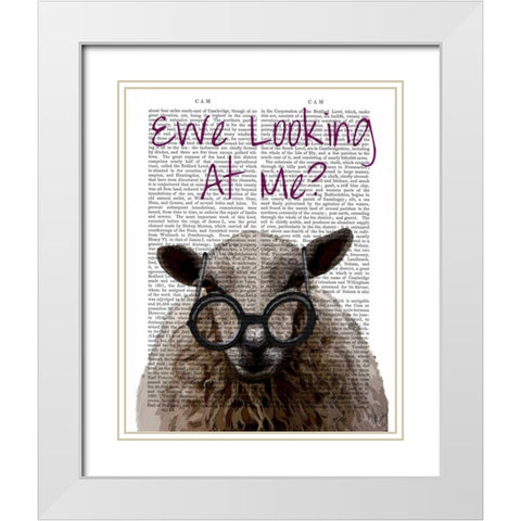 Ewe Looking at Me DeNiro Sheep White Modern Wood Framed Art Print with Double Matting by Fab Funky