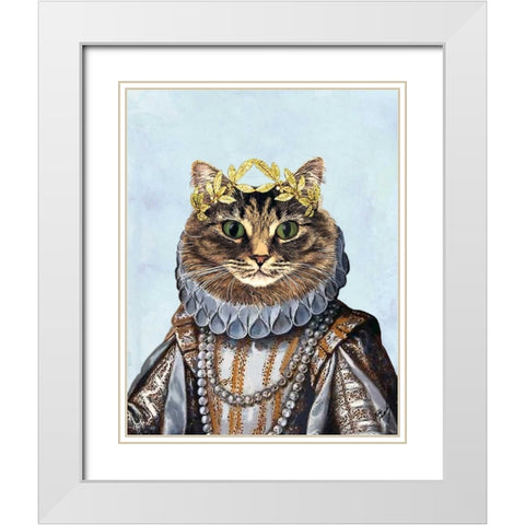 Cat Queen White Modern Wood Framed Art Print with Double Matting by Fab Funky