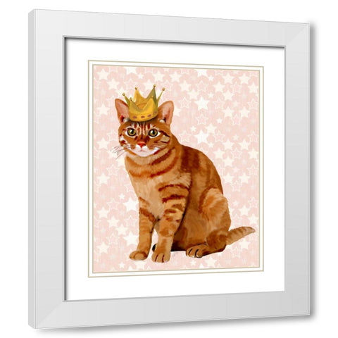 Ginger Cat with Crown Full White Modern Wood Framed Art Print with Double Matting by Fab Funky