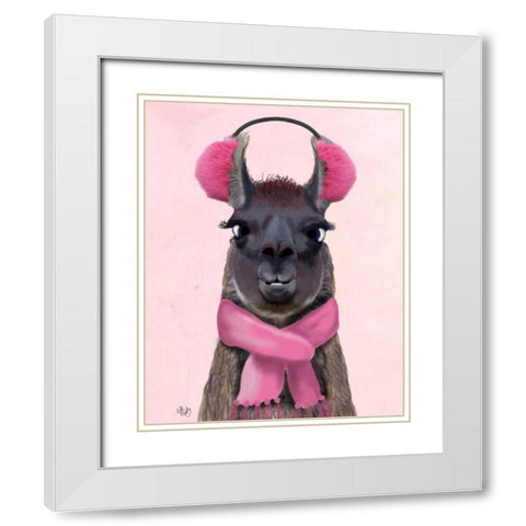 Chilly Llama Pink White Modern Wood Framed Art Print with Double Matting by Fab Funky