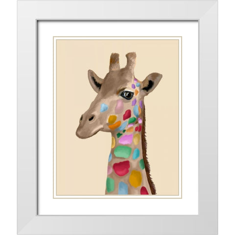 MultiColoured Giraffe White Modern Wood Framed Art Print with Double Matting by Fab Funky