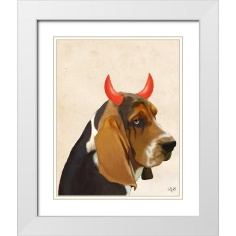 Little Devil Basset Hound White Modern Wood Framed Art Print with Double Matting by Fab Funky