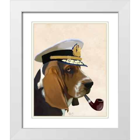 Basset Hound Sea Dog White Modern Wood Framed Art Print with Double Matting by Fab Funky