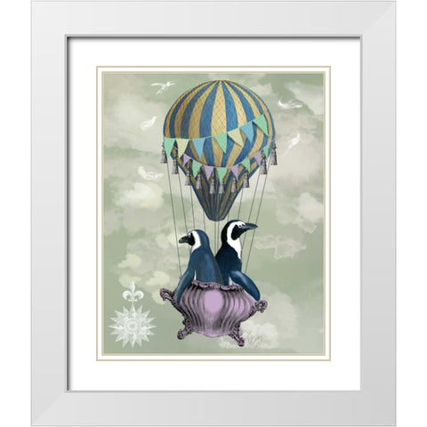 Flying Penguins White Modern Wood Framed Art Print with Double Matting by Fab Funky