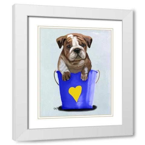 Bulldog Bucket Of Love Blue White Modern Wood Framed Art Print with Double Matting by Fab Funky