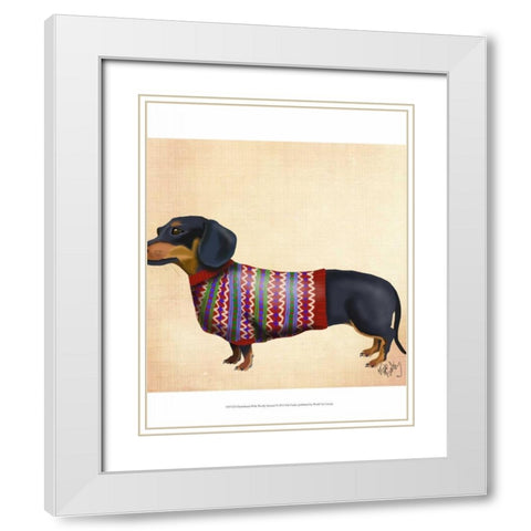 Dachshund With Woolly Sweater White Modern Wood Framed Art Print with Double Matting by Fab Funky