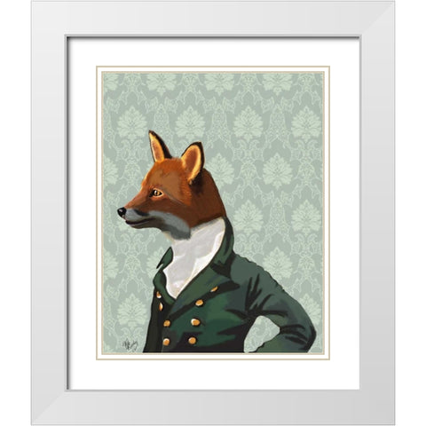 Dandy Fox Portrait White Modern Wood Framed Art Print with Double Matting by Fab Funky