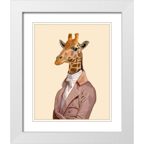 Regency Giraffe White Modern Wood Framed Art Print with Double Matting by Fab Funky