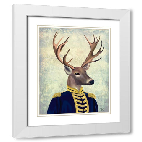 Captain Deer White Modern Wood Framed Art Print with Double Matting by Fab Funky