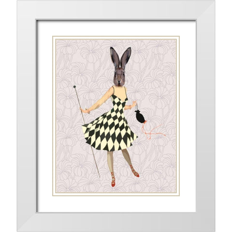 Rabbit in Black White Dress White Modern Wood Framed Art Print with Double Matting by Fab Funky