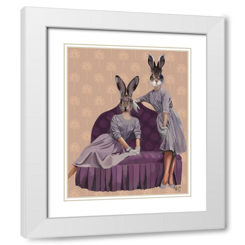 Rabbits in Purple White Modern Wood Framed Art Print with Double Matting by Fab Funky