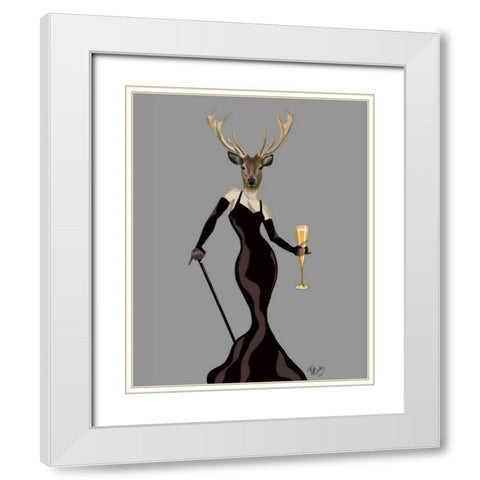 Glamour Deer in Black White Modern Wood Framed Art Print with Double Matting by Fab Funky