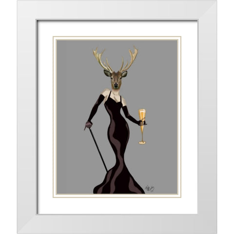 Glamour Deer in Black White Modern Wood Framed Art Print with Double Matting by Fab Funky
