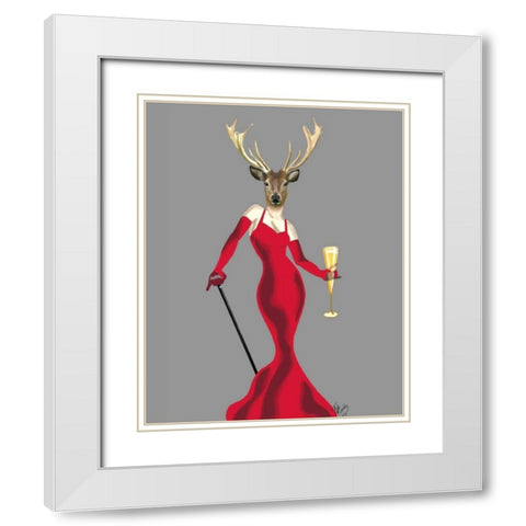 Glamour Deer in Red White Modern Wood Framed Art Print with Double Matting by Fab Funky