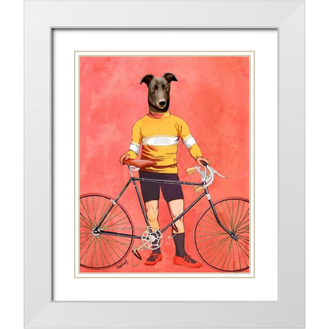 Greyhound Cyclist White Modern Wood Framed Art Print with Double Matting by Fab Funky