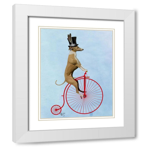 Greyhound on Red Penny Farthing White Modern Wood Framed Art Print with Double Matting by Fab Funky