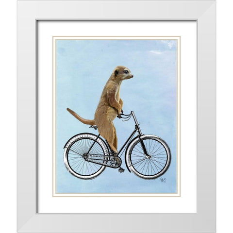Meerkat on Bicycle White Modern Wood Framed Art Print with Double Matting by Fab Funky