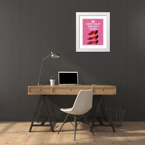 Keep Calm Buy Shoes White Modern Wood Framed Art Print with Double Matting by Fab Funky