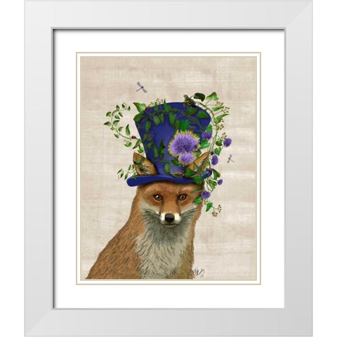 Fox Mad Hatter White Modern Wood Framed Art Print with Double Matting by Fab Funky