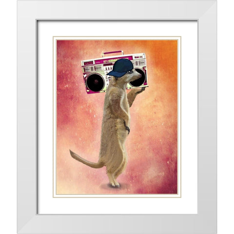 Meerkat and Boom Box White Modern Wood Framed Art Print with Double Matting by Fab Funky
