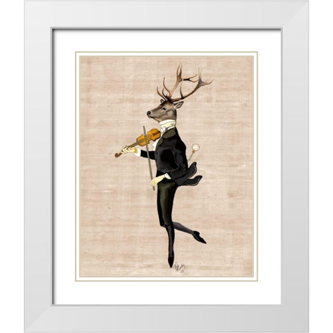 Dancing Deer with Violin White Modern Wood Framed Art Print with Double Matting by Fab Funky