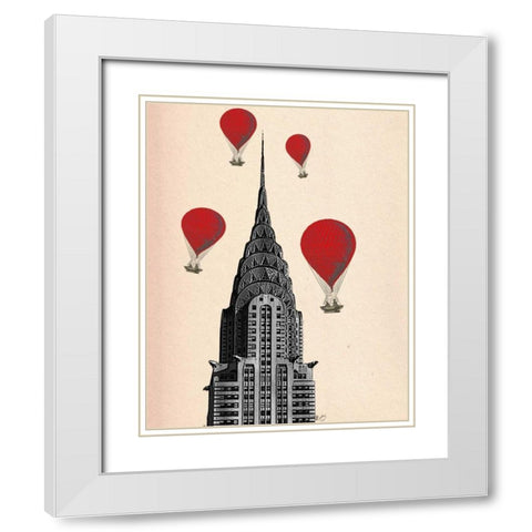 Chrysler Building and Red Hot Air Balloons White Modern Wood Framed Art Print with Double Matting by Fab Funky