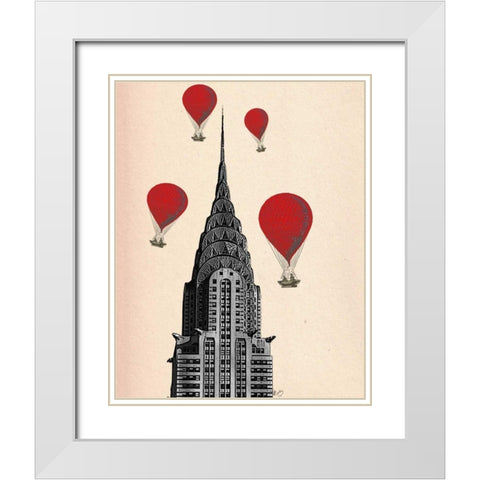 Chrysler Building and Red Hot Air Balloons White Modern Wood Framed Art Print with Double Matting by Fab Funky