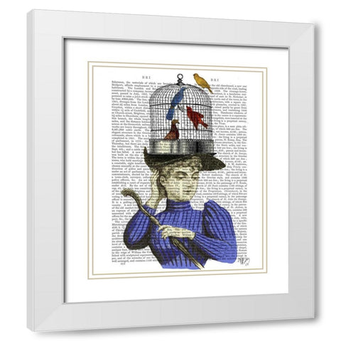 Woman with Birdcage Hat White Modern Wood Framed Art Print with Double Matting by Fab Funky