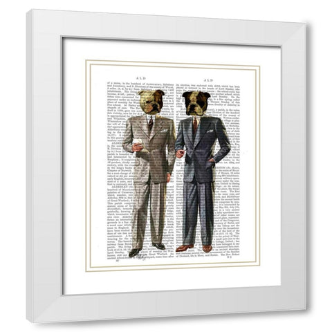Bulldogs in Suits White Modern Wood Framed Art Print with Double Matting by Fab Funky