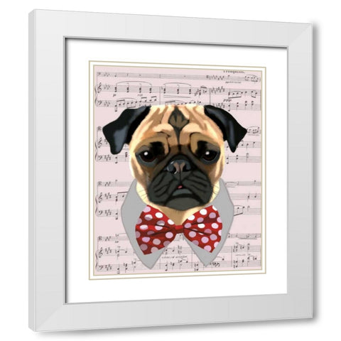 Pug with Red and White Spotty Bow Tie White Modern Wood Framed Art Print with Double Matting by Fab Funky