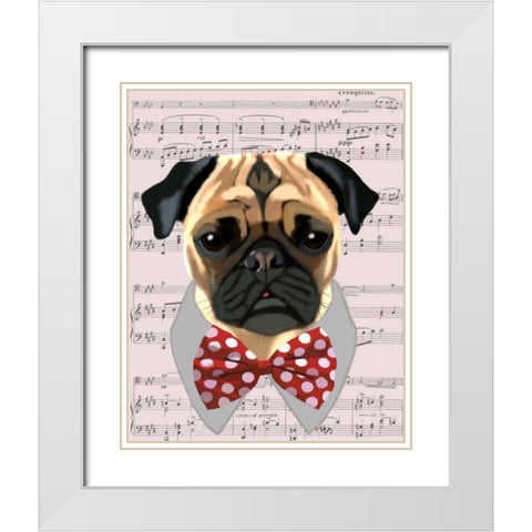 Pug with Red and White Spotty Bow Tie White Modern Wood Framed Art Print with Double Matting by Fab Funky