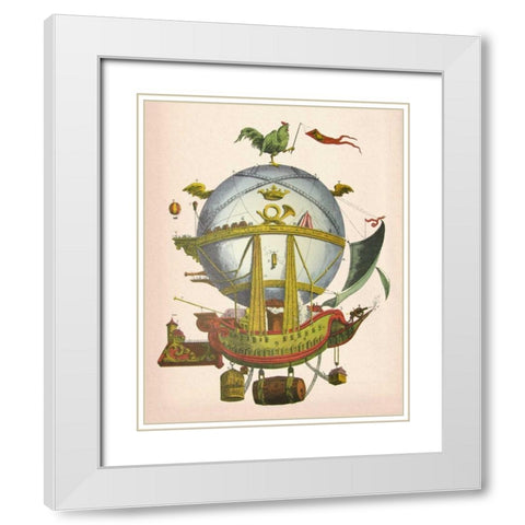 Minerve Hot Air Balloon White Modern Wood Framed Art Print with Double Matting by Fab Funky