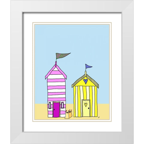 Beach Huts 3 White Modern Wood Framed Art Print with Double Matting by Fab Funky