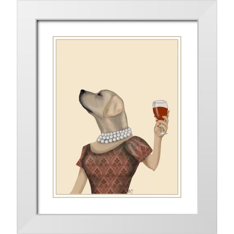 Yellow Labrador Wine Snob White Modern Wood Framed Art Print with Double Matting by Fab Funky