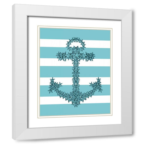 Starfish Anchor in Turquoise and White White Modern Wood Framed Art Print with Double Matting by Fab Funky