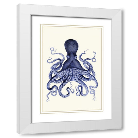 Blue Octopus 3 White Modern Wood Framed Art Print with Double Matting by Fab Funky