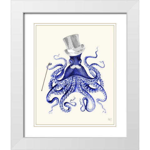 Octopus About Town White Modern Wood Framed Art Print with Double Matting by Fab Funky