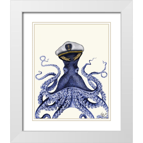 Captain Octopus White Modern Wood Framed Art Print with Double Matting by Fab Funky