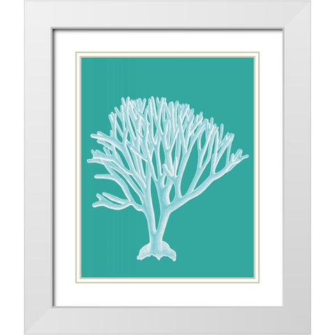 Coral 2 White on Turquoise White Modern Wood Framed Art Print with Double Matting by Fab Funky