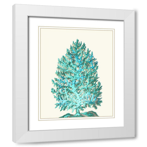 Coral Tree Turquoise on Cream White Modern Wood Framed Art Print with Double Matting by Fab Funky