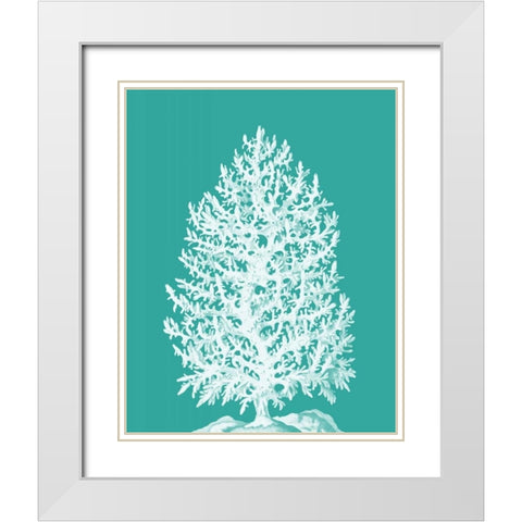Coral Tree White on Turquoise White Modern Wood Framed Art Print with Double Matting by Fab Funky
