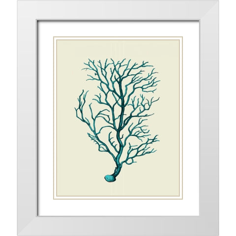 Corals Turquoise On Cream b White Modern Wood Framed Art Print with Double Matting by Fab Funky