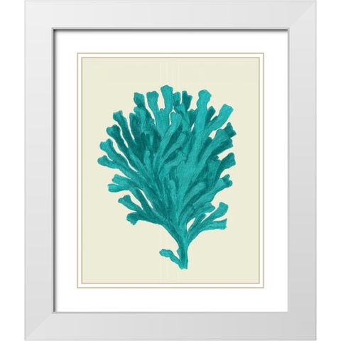 Corals Turquoise On Cream d White Modern Wood Framed Art Print with Double Matting by Fab Funky