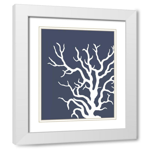 Corals White on Indigo Blue a White Modern Wood Framed Art Print with Double Matting by Fab Funky