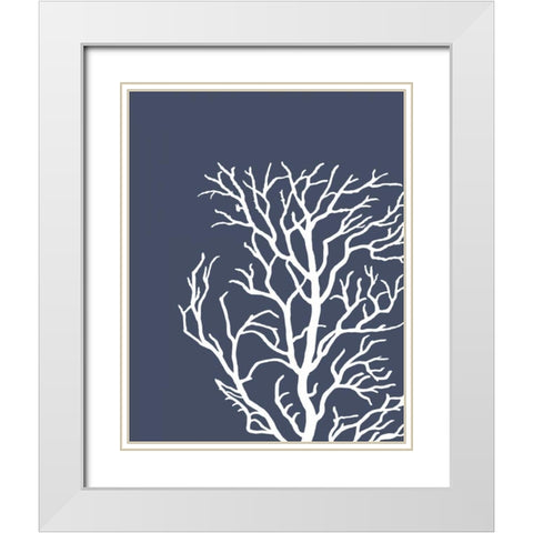 Corals White on Indigo Blue c White Modern Wood Framed Art Print with Double Matting by Fab Funky